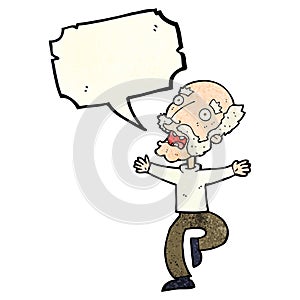 cartoon old man having a fright with speech bubble