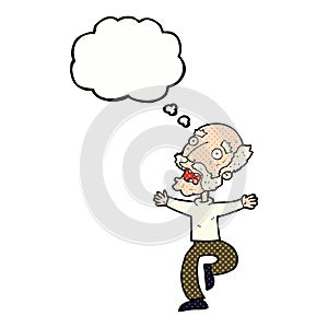 cartoon old man having a fright with thought bubble