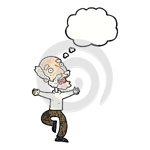 cartoon old man having a fright with thought bubble