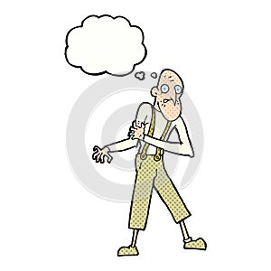 cartoon old man having heart attack with thought bubble