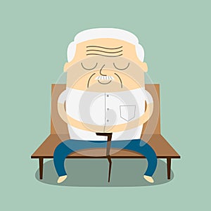 Cartoon Old man sitting on bench