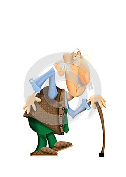 Cartoon of very old man with a bad back