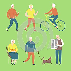 Cartoon old people spending leisure time