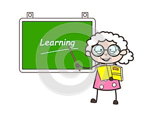 Cartoon Old Professor Showing Learning Board Vector Illustration