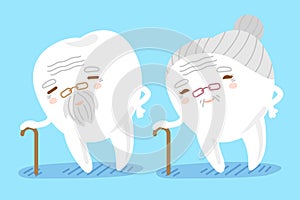 Cartoon old tooth use crutch