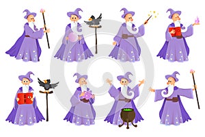Cartoon old wizard in various poses.
