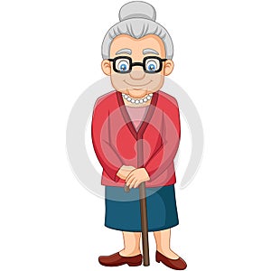 Cartoon Old woman with a cane