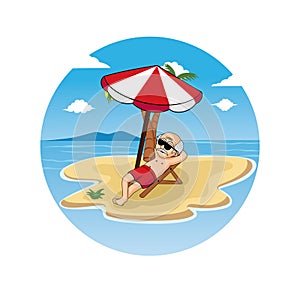 Cartoon of oldman relaxing on the beach design illustration