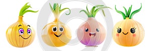 Cartoon onion characters with different emotions