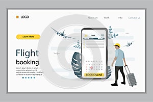 Cartoon Online Booking Ticket Concept and Characters Man Include of Smartphone Flat Design. Vector illustration of Reservation Ser
