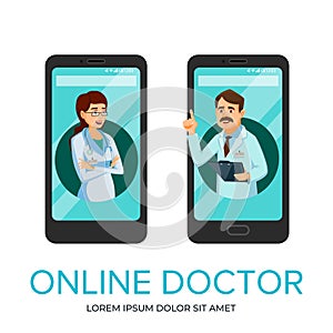 cartoon online doctor app poster template