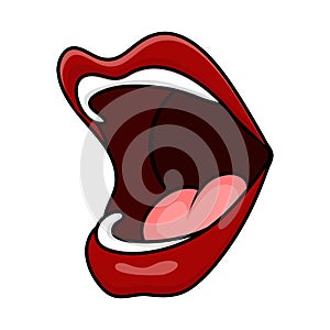 cartoon open mouth lips with tongue side isolated on white background