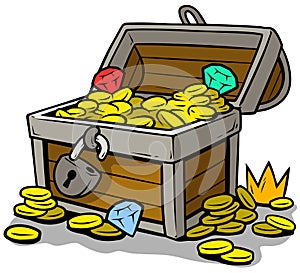 Cartoon open treasure chest with gold coins