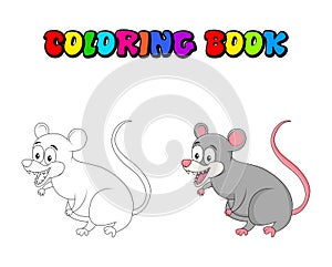 Cartoon opossum rodent coloring book isolated on white background