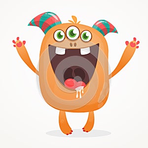 Cartoon orange blob monster. Halloween vector illustration of excited monster.