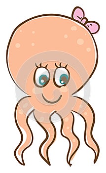 Cartoon funny happy orange girl octopus vector or color illustration