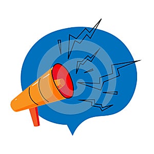 Cartoon orange Megaphone on blue background