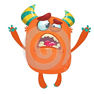 Cartoon orange monster. Monster troll illustration with surprised expression.