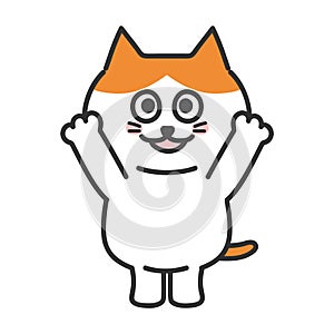 Cartoon orange tabby cat shouting Hurrah, vector illustration.