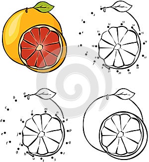 Cartoon orange. Vector illustration. Coloring and dot to dot game for kids