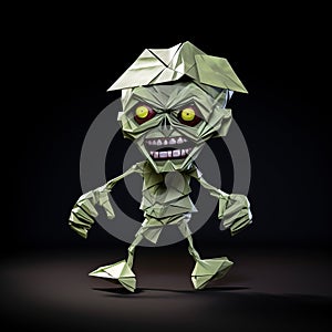 Cartoon Origami Zombie: 3d Paper Model With Angular Geometry