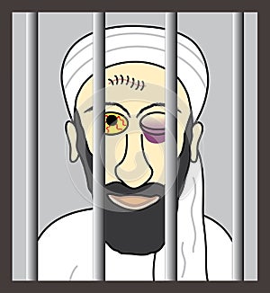 Cartoon Osama bin Laden behind bars photo