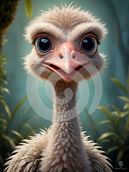 A cartoon ostrich standing on a branch