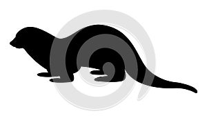 Cartoon otter, vector illustration,  black silhouette,profile