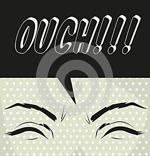 Cartoon ouch-pop art illustration exclamation used to express pa