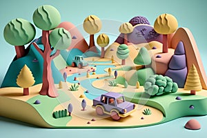 Cartoon outdoor cars travel graphic illustration generative ai