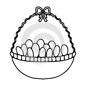 Cartoon outline easter basket eggs for decoration design. Vector illustration, isolated object. Religion, celebration