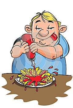 Cartoon of overweight man eating