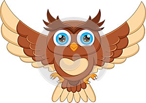 Cartoon owl flapping wings and smiling