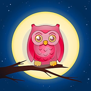 Cartoon owl with a full moon vector