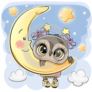 Cartoon Owl Girl on the moon