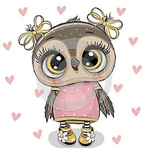 Cartoon Owl on a hearts background