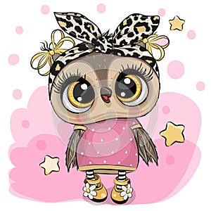 Cartoon Owl on a pink background