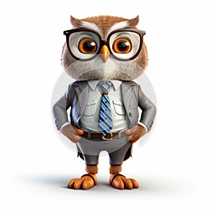 Cartoon Owl In Business Suit: Detailed Vray Tracing Illustration photo