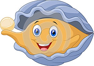 Cartoon oyster holding pearl photo