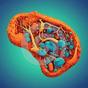 Cartoon pancreas with islets of Langerhans