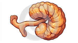 Cartoon pancreas, light brown with exaggerated curves, whimsical and simplified photo