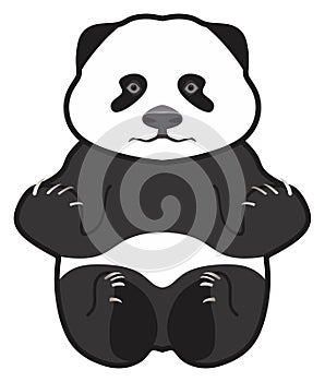 Cartoon panda character vector drawing on isolated white background. face with black spots eyes