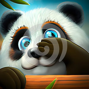 Cartoon panda covering his eyes