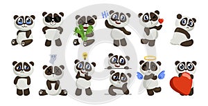 Cartoon panda. Cute baby bear mascot. Jungle animal character with smile face. Happy zoo pets emotion expression. Chinese teddy