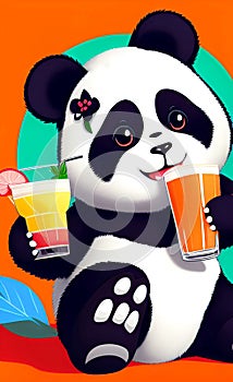 cartoon panda drinks a cocktail 1