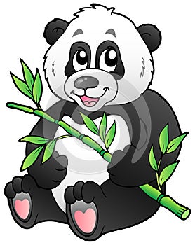 Cartoon panda eating bamboo