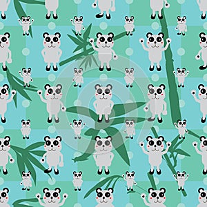 Cartoon panda symmetry bamboo leaf seamless pattern photo