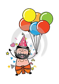 Cartoon Pandit holding Balloons