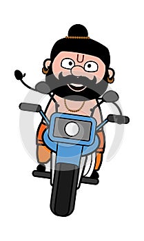 Cartoon Pandit Riding Motorbike