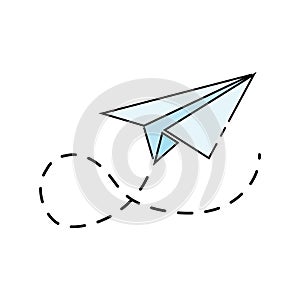 Cartoon paper airplane. Logo of the aircraft made of paper. Illustration for children.